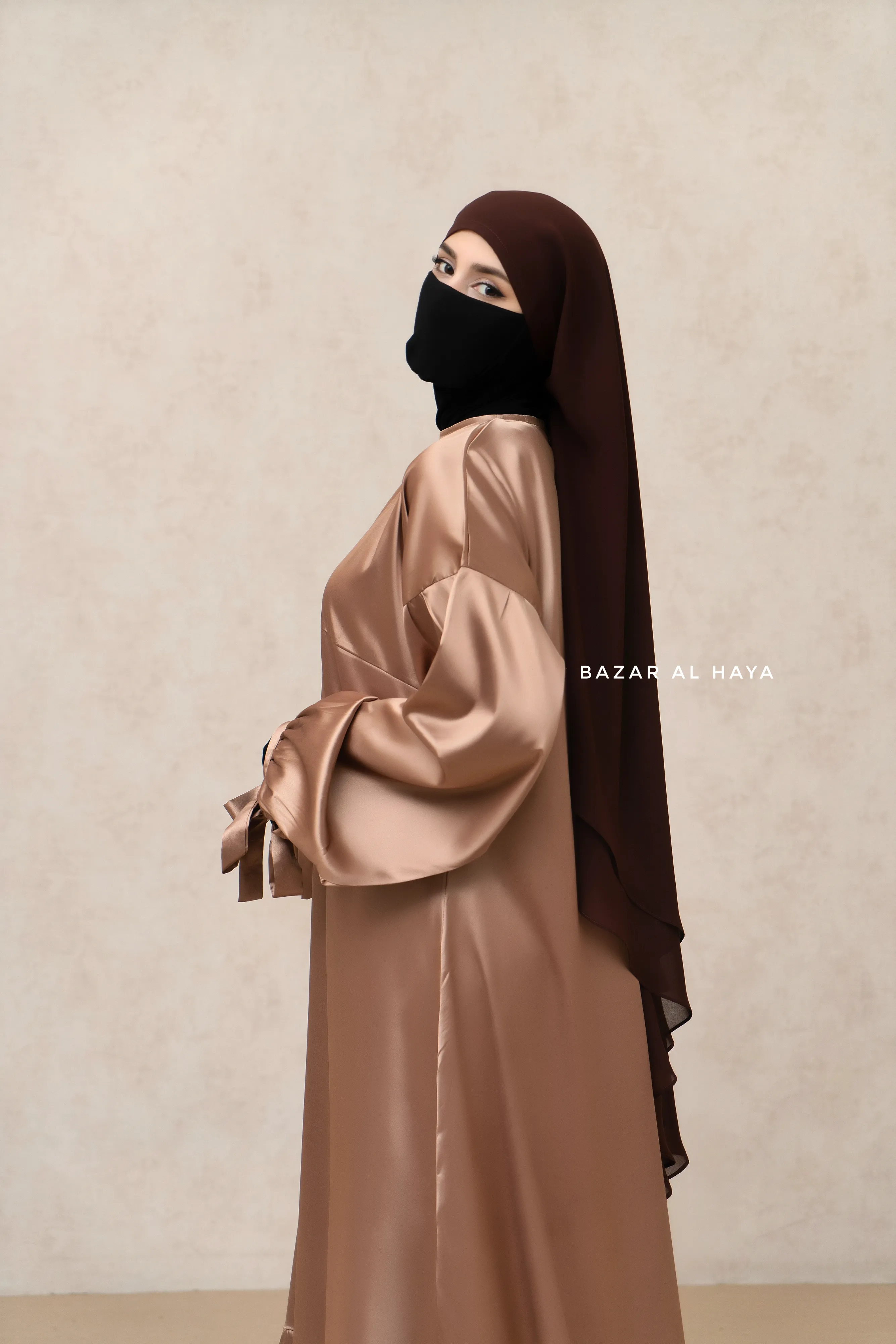 Brown Two Layered Snap Scarf, Khimar, Cape - Super Soft - 3 in 1