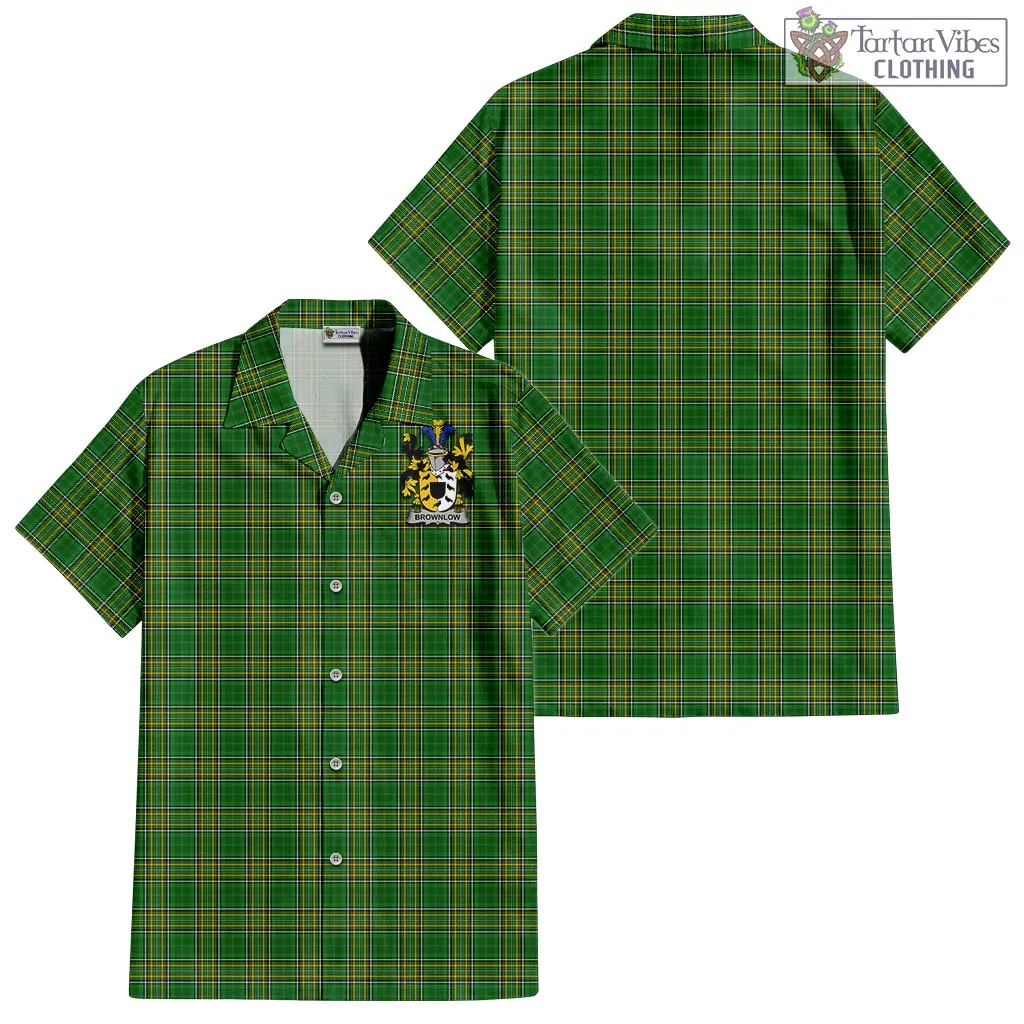 Brownlow Irish Clan Tartan Short Sleeve Button Up with Coat of Arms