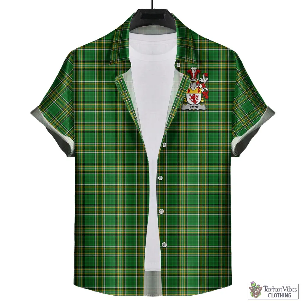 Bryne Irish Clan Tartan Short Sleeve Button Up with Coat of Arms