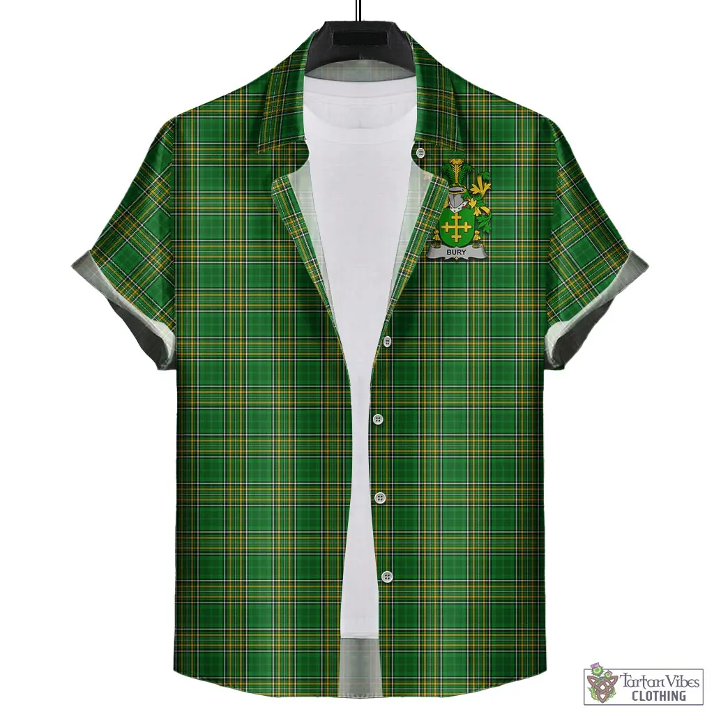 Bury Irish Clan Tartan Short Sleeve Button Up with Coat of Arms