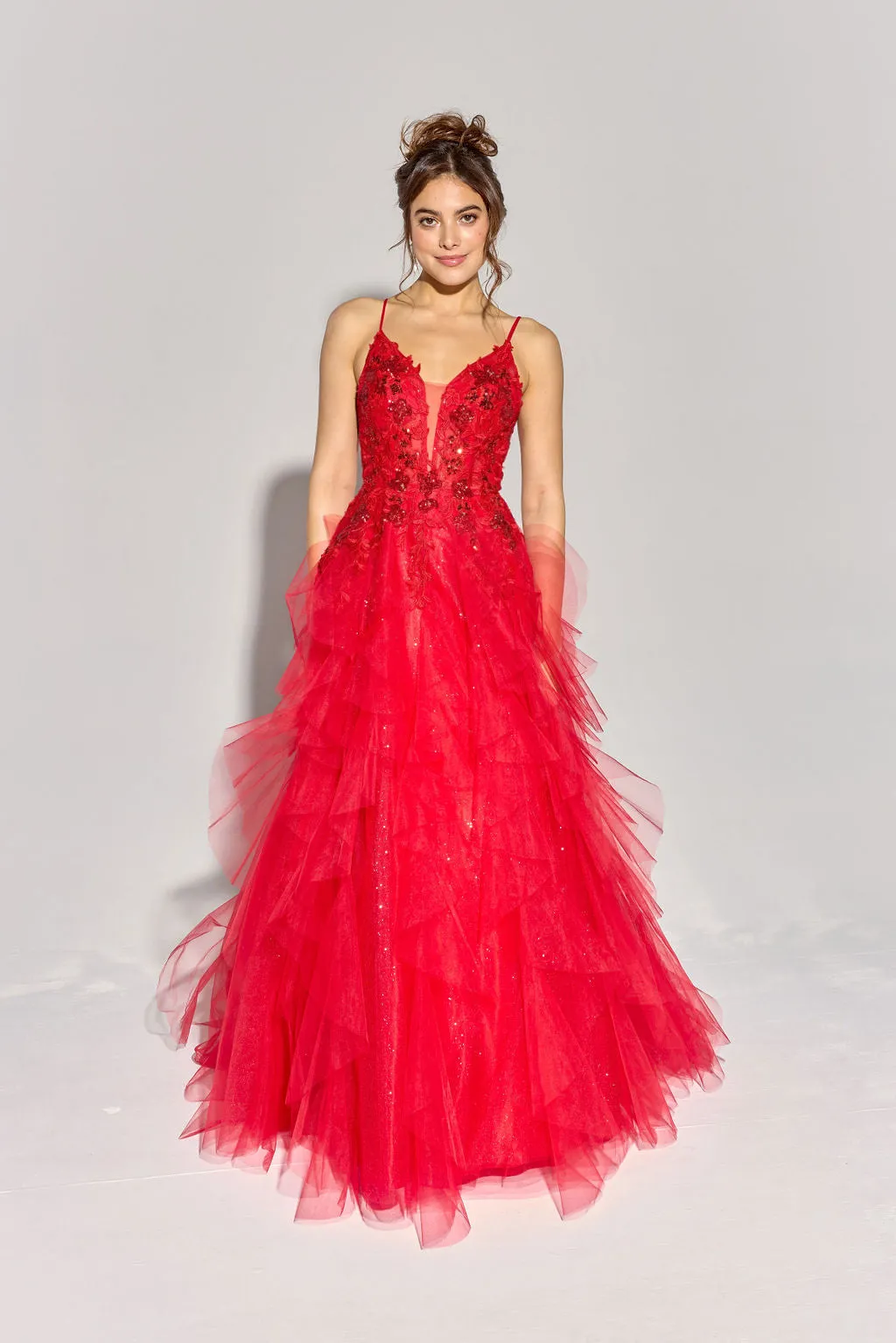 CAMILA Thin Strap Tulle Layered Prom & Formal Dress