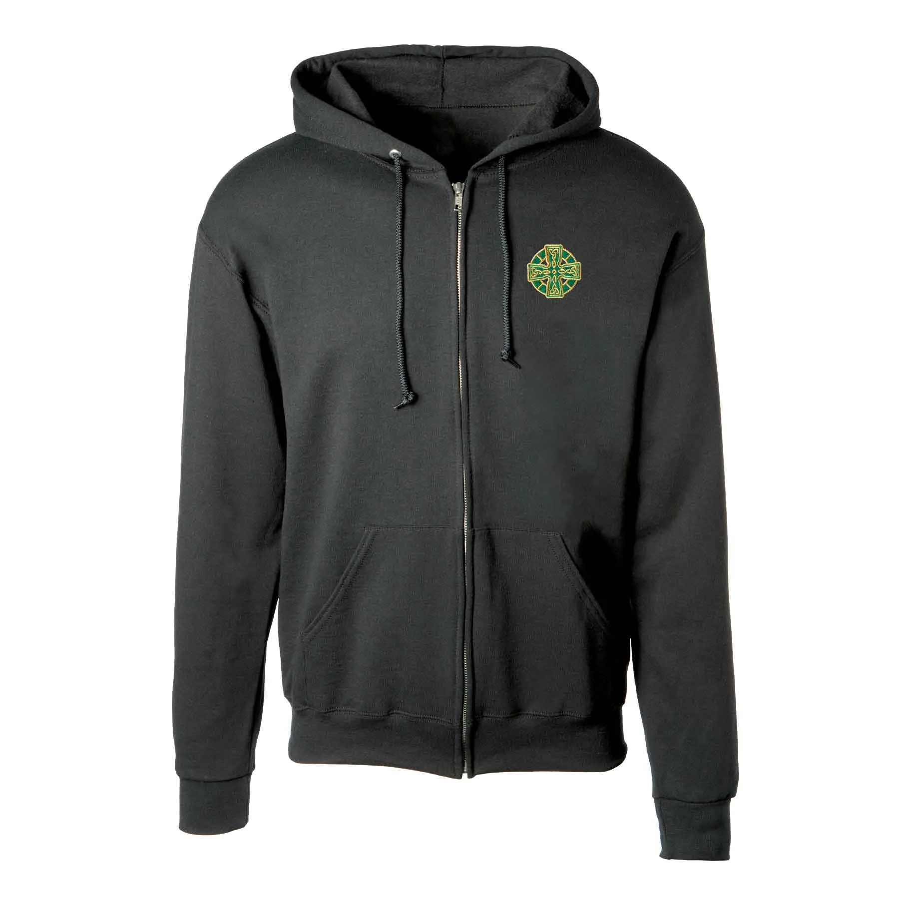 Celtic Cross Embroidered Personalized Full Zip Hoodie- Black