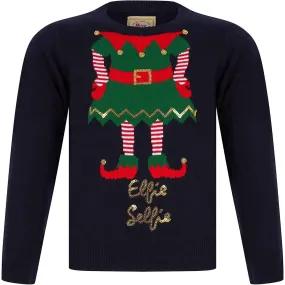 Christmas Elfie Selfie Junior Christmas Jumper - Navy