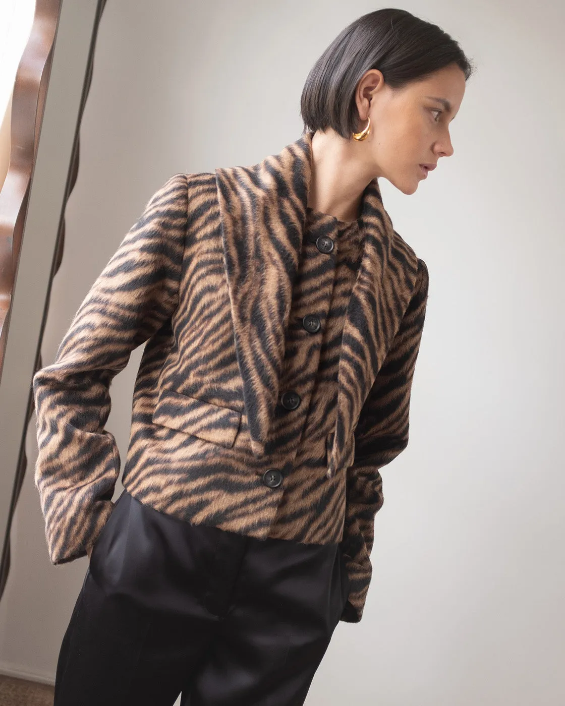 Cleo Jacket Wool Blend Jacquard Tiger Beige