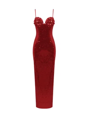 Cordelia Sequin Maxi Dress in Red