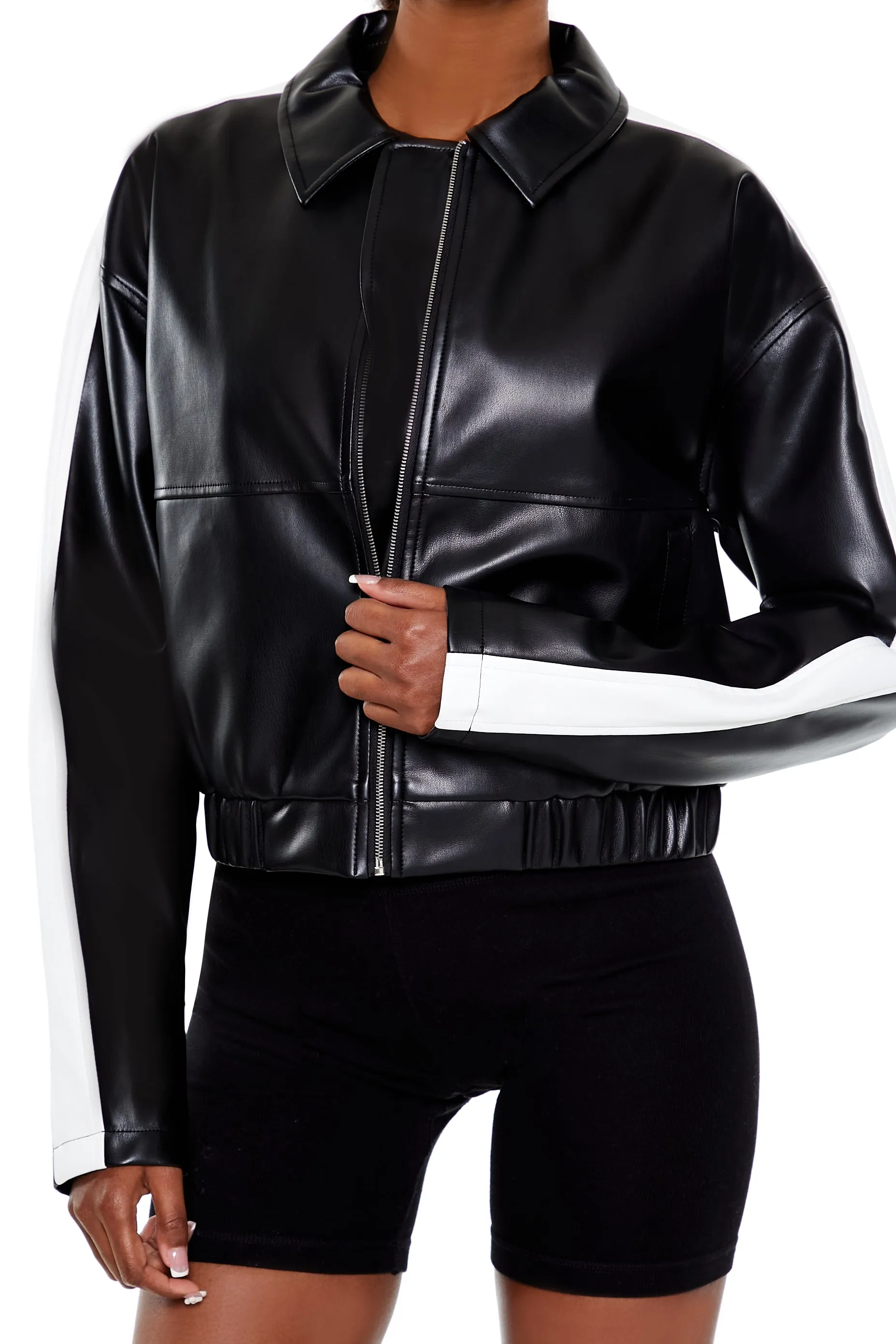 Cropped Colorblock Moto Jacket