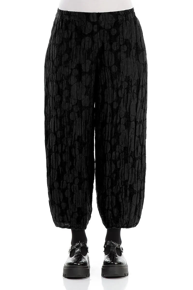 Cropped Taper Black Circle Silk Linen Trousers