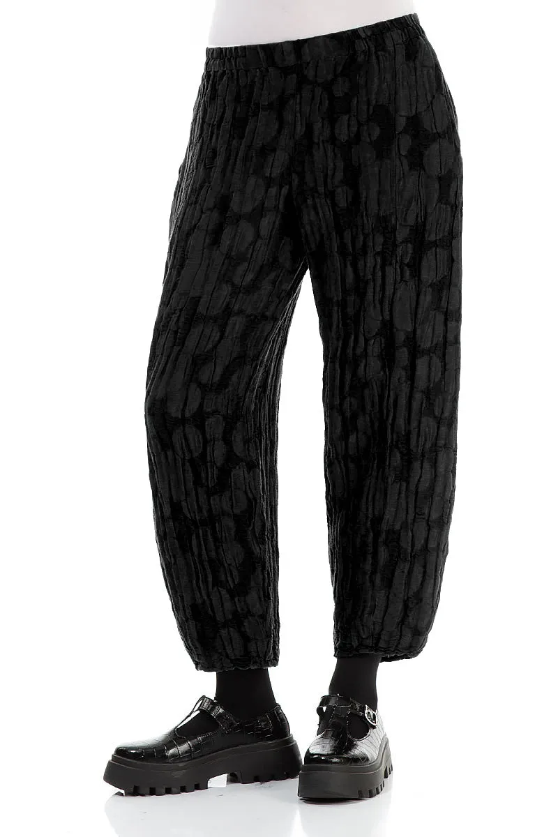 Cropped Taper Black Circle Silk Linen Trousers