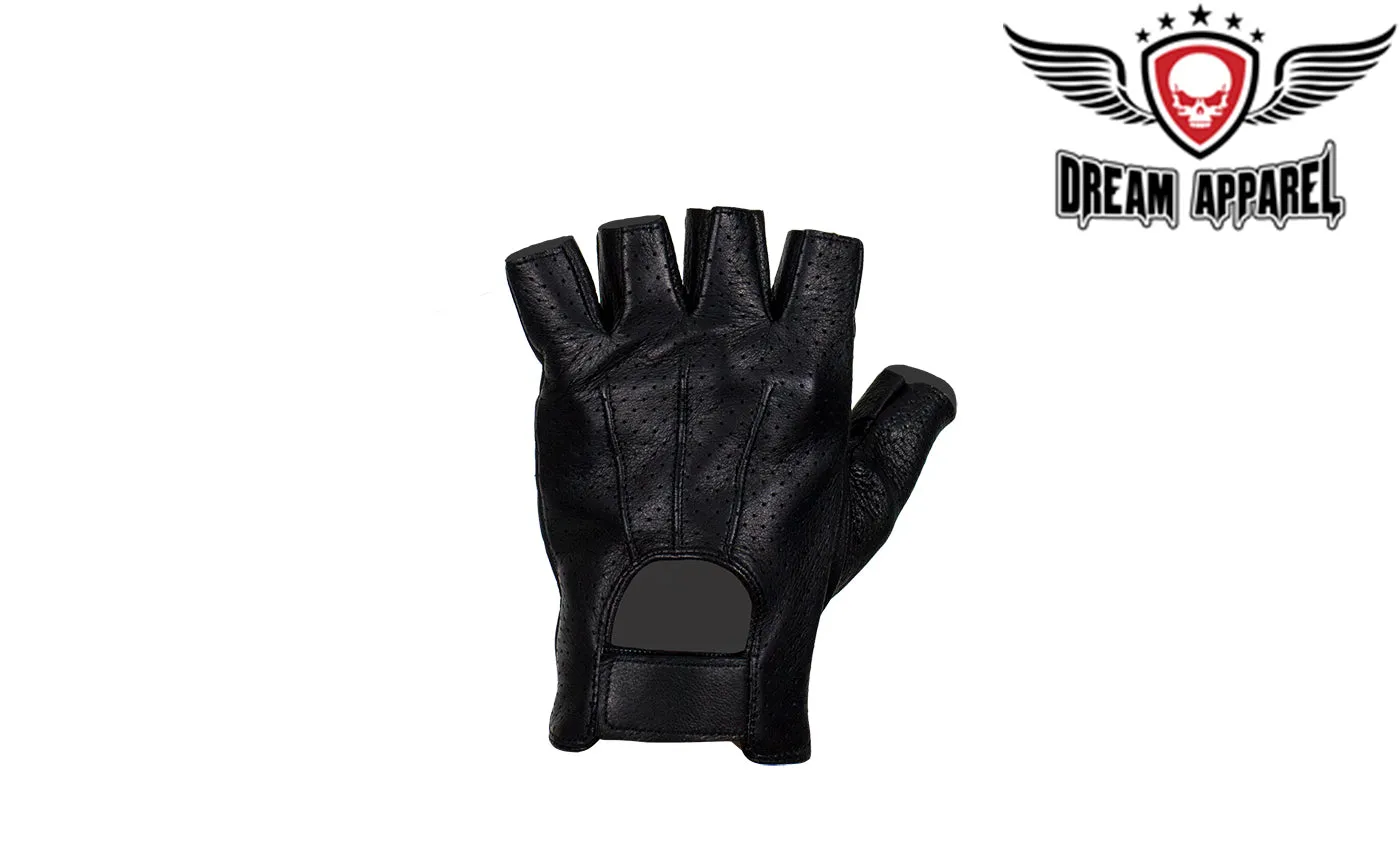 Deer Skin Leather Fingerless Riding Gloves