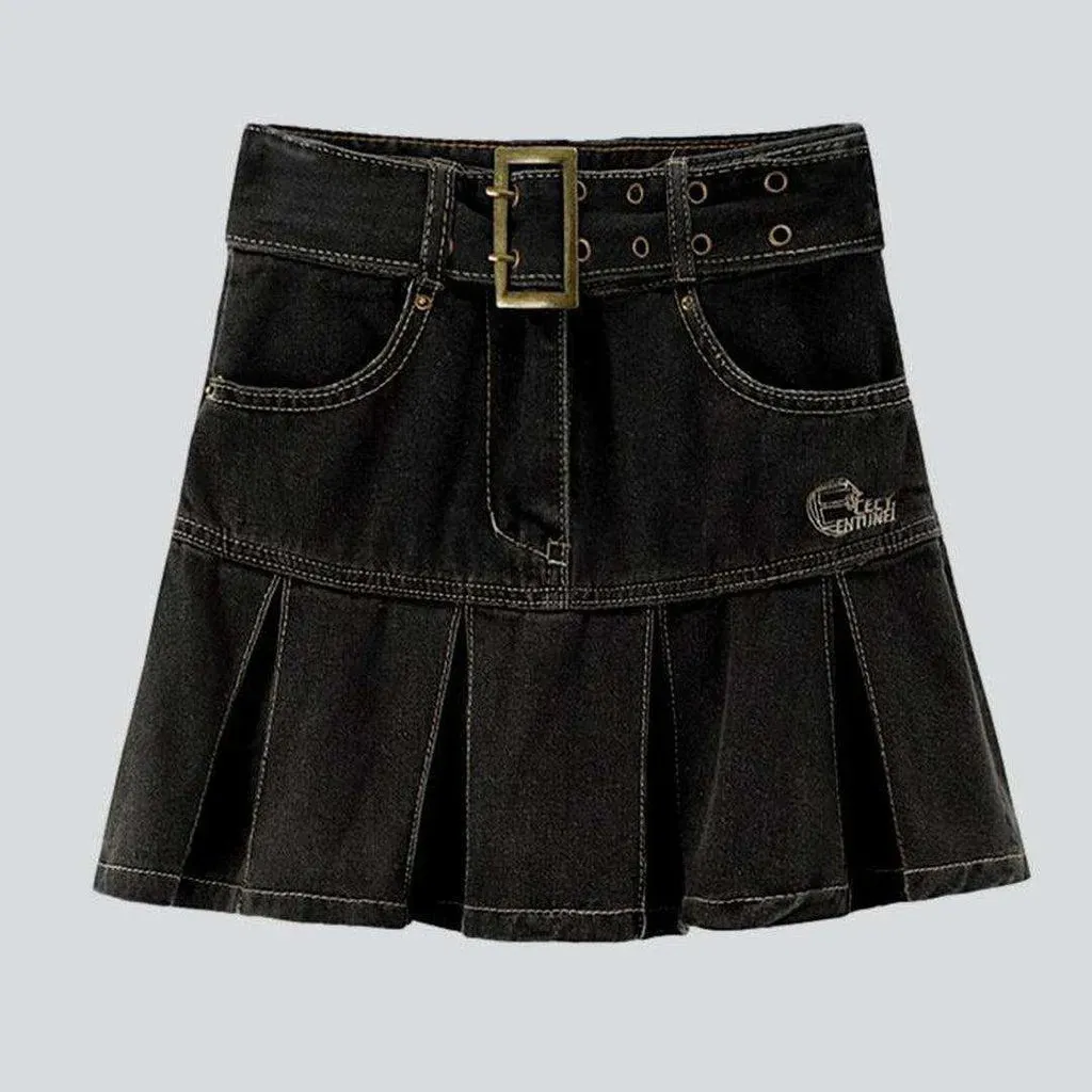 Denim skater skirt with belt