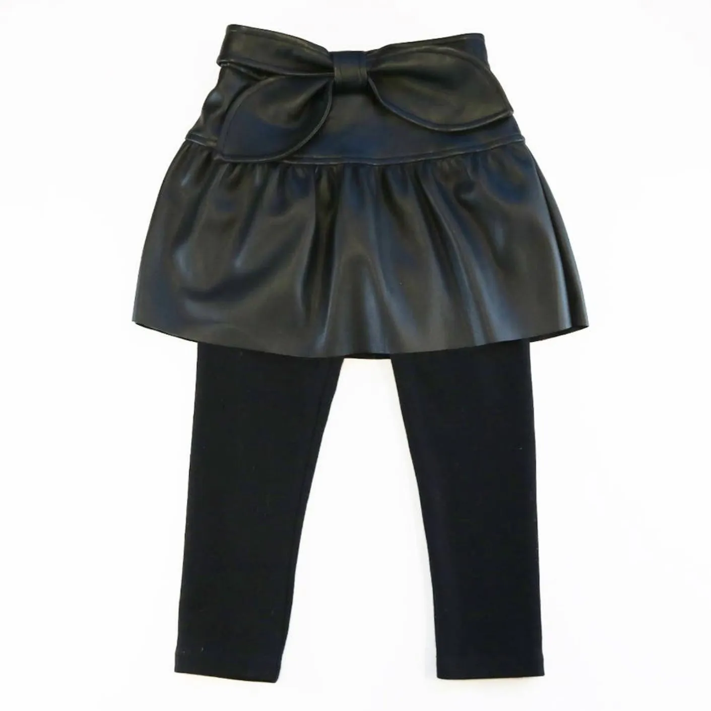 Doe a Dear Girls Bowtie Faux Leather Skeggings