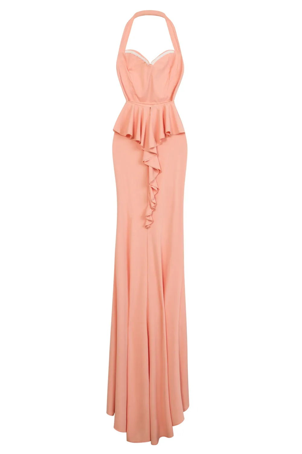 Dream Coral Sweetheart Backless Waterfall Frill Ruffle Fishtail Maxi Dress