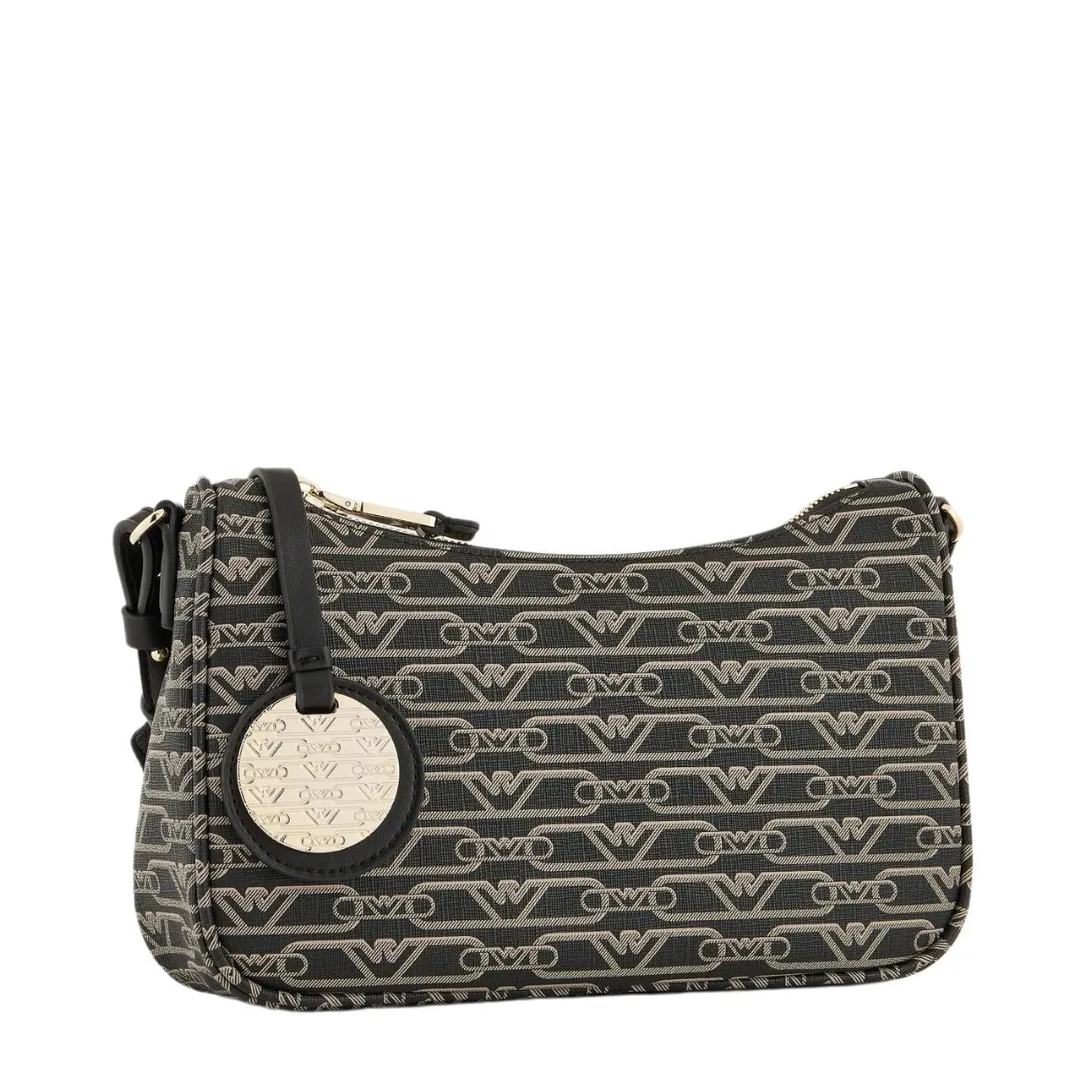 Emporio Armani All-Over Monogram Print Black Baguette Bag