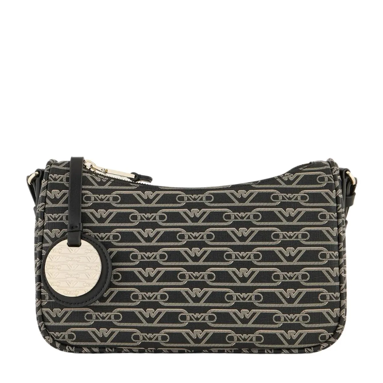 Emporio Armani All-Over Monogram Print Black Baguette Bag