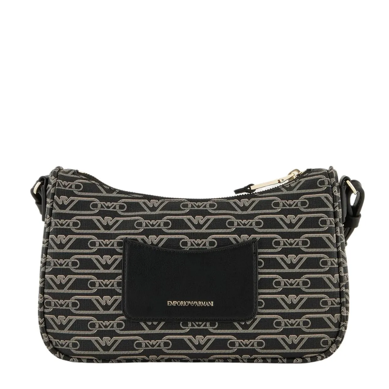 Emporio Armani All-Over Monogram Print Black Baguette Bag