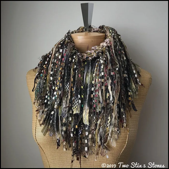 Exotic Brown Tweed Infinity Scarf w/Fringe