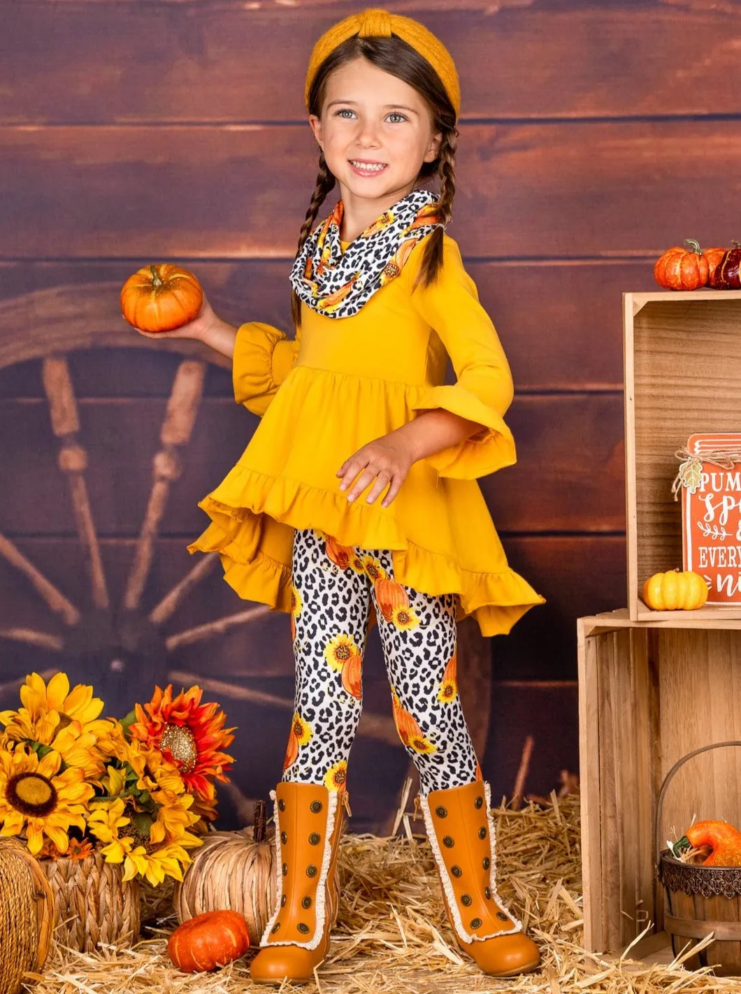 Fall Sunshine Hi-Lo Tunic, Leggings and Scarf Set