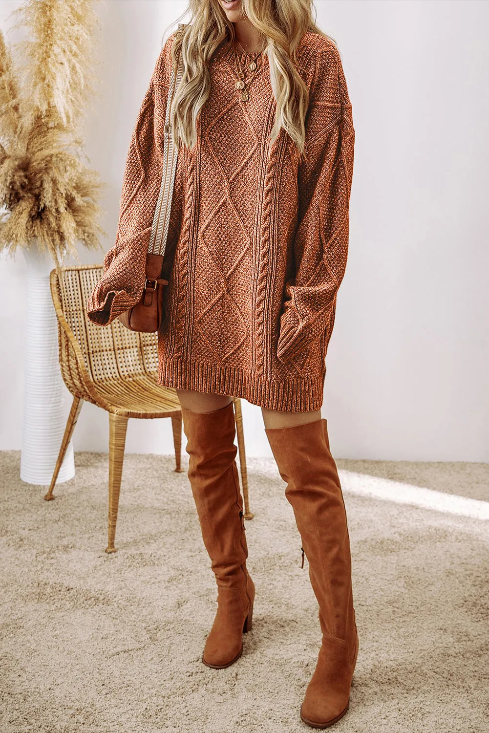 Fall Sweater Dress - Rust