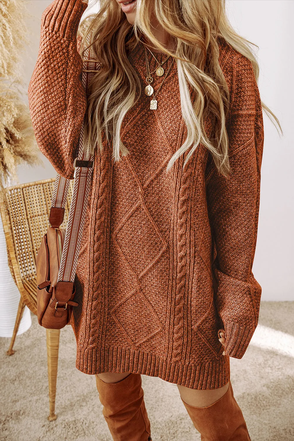 Fall Sweater Dress - Rust