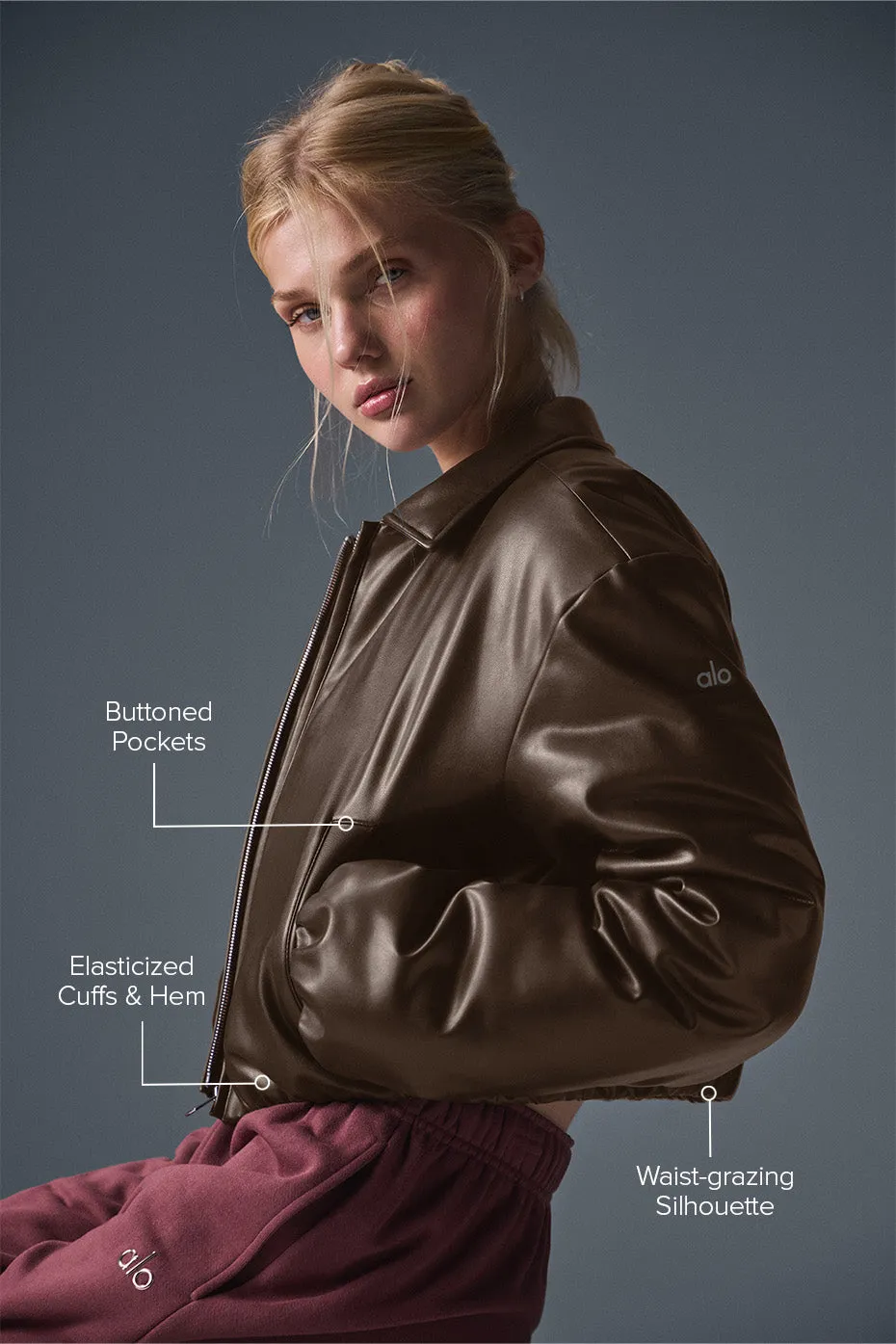 Faux Leather Cropped Premier Bomber - Espresso