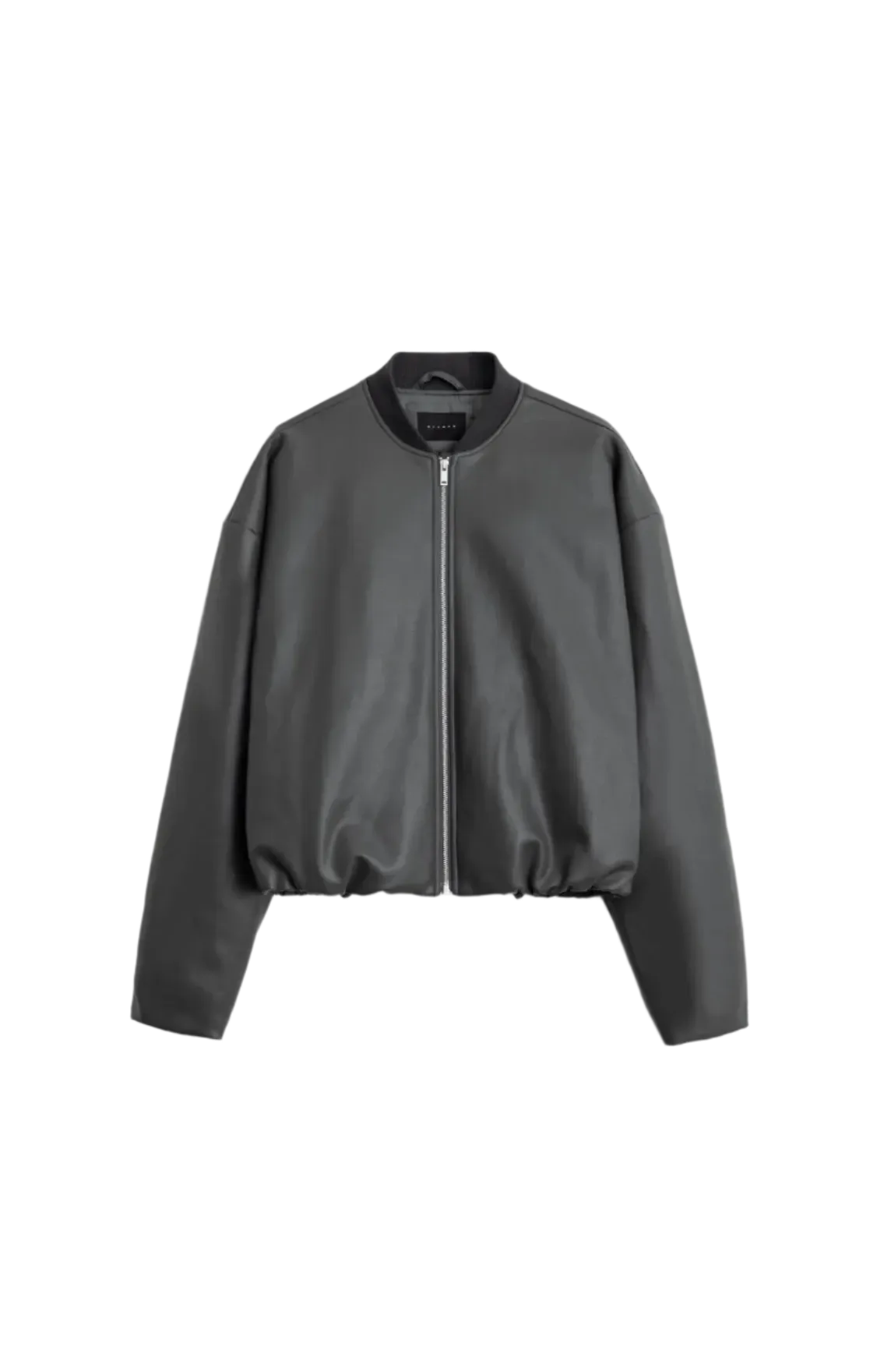 Faux Leather Oversized Cropped Bomber - Charcoal