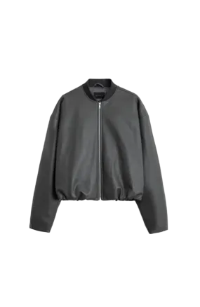 Faux Leather Oversized Cropped Bomber - Charcoal