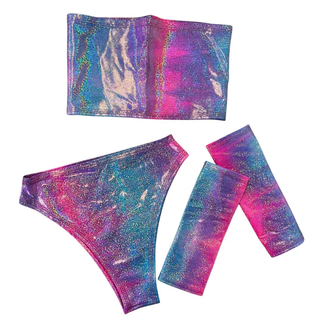 FESTIE BESTIE | Pink/Blue Holographic Gloves, Festival Accessories, Rave Gloves