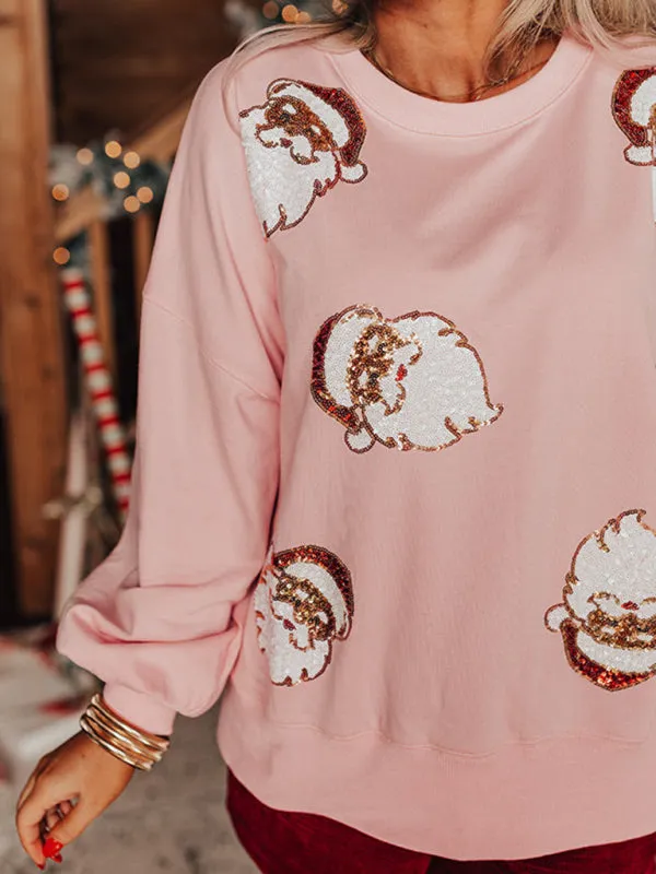 Festive Santa Sequin Sweatshirt Christmas Top