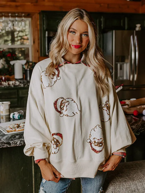 Festive Santa Sequin Sweatshirt Christmas Top