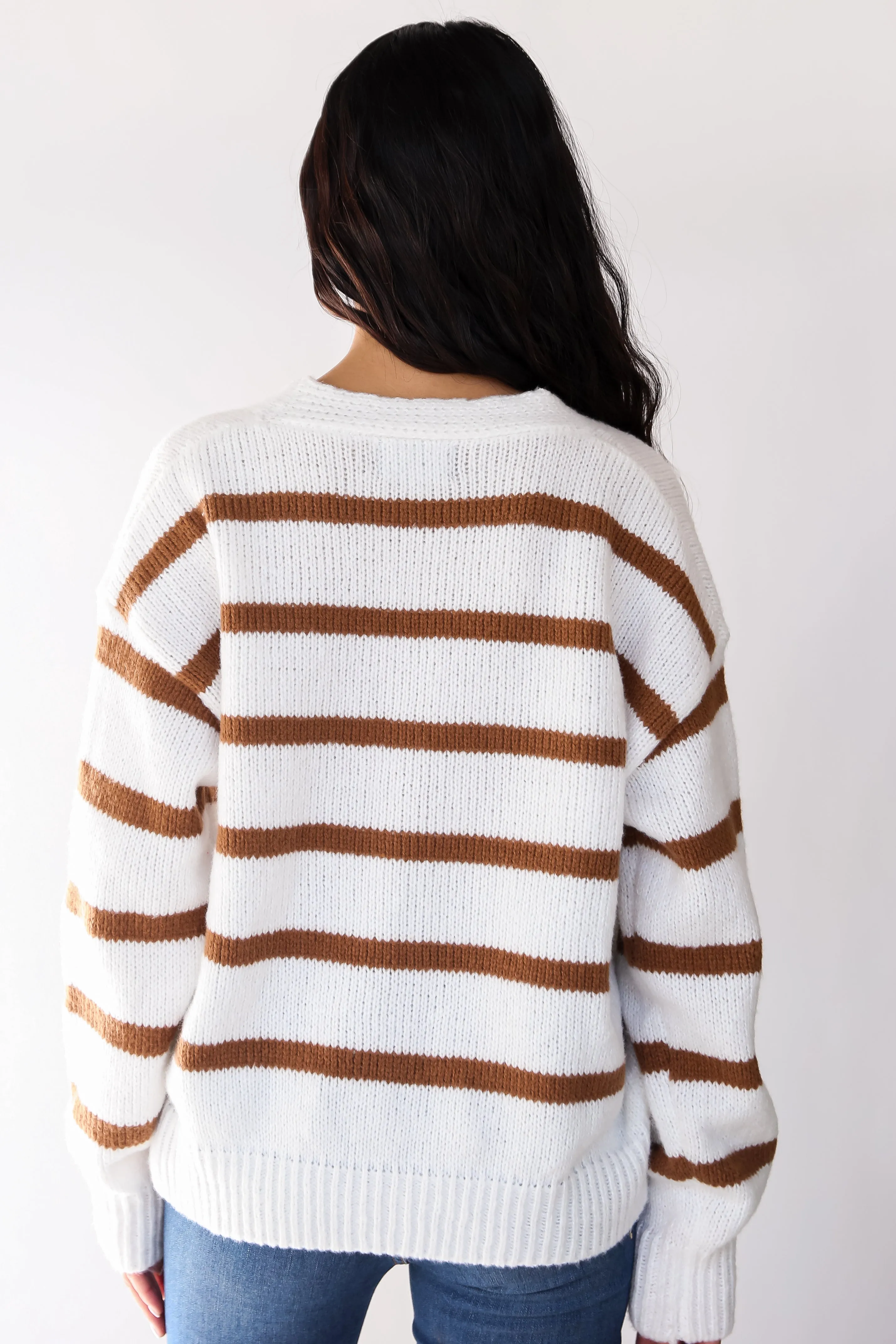 FINAL SALE - Watch Me Shine White Oversized Striped Sweater Cardigan