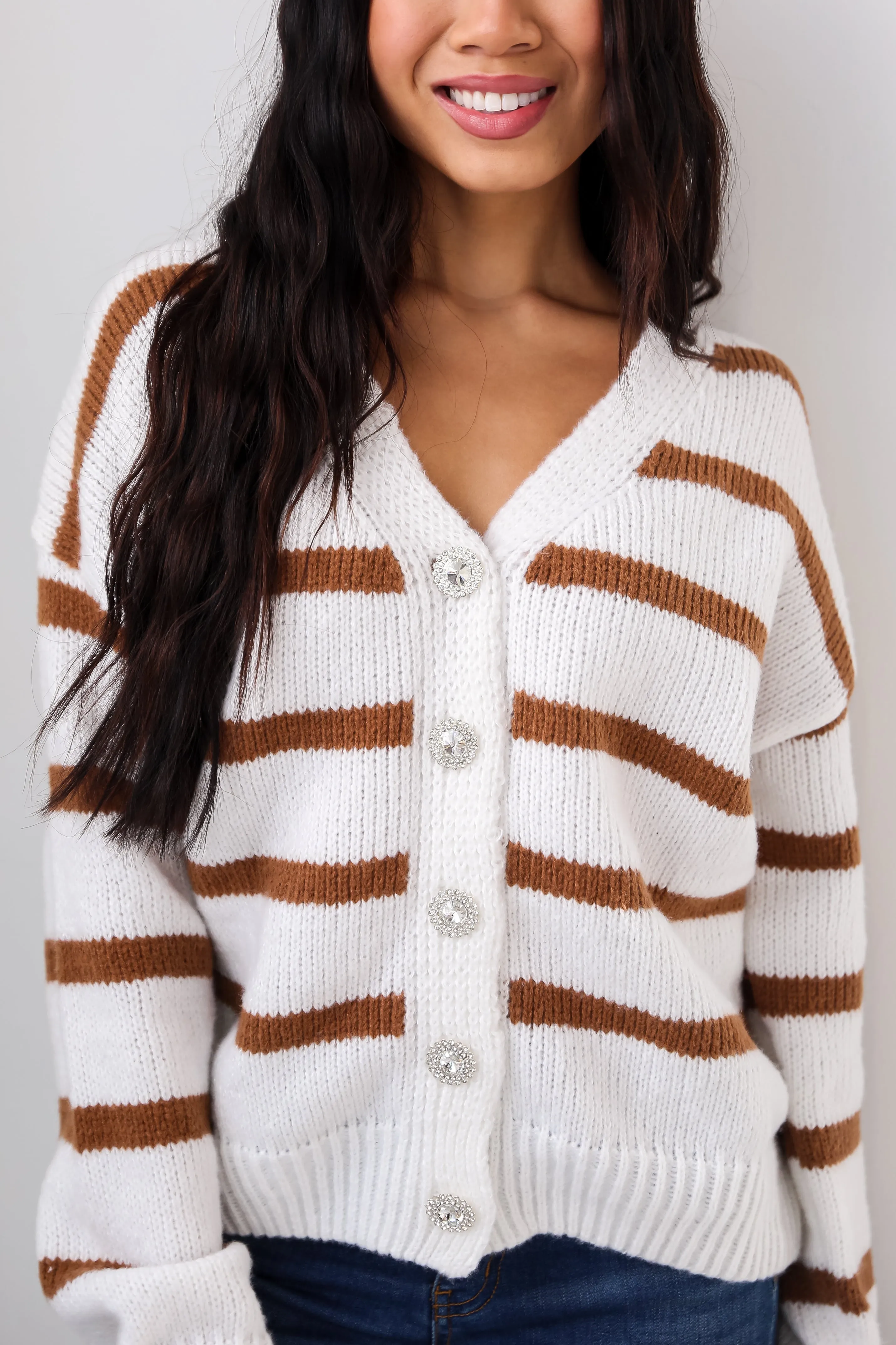 FINAL SALE - Watch Me Shine White Oversized Striped Sweater Cardigan