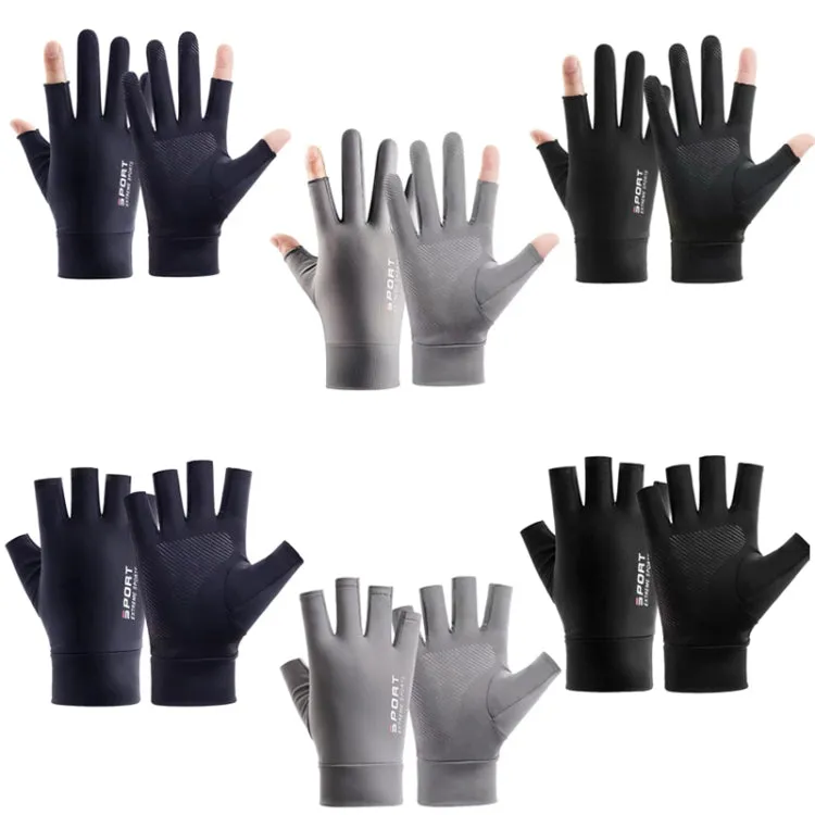 Free Code Summer Ice Silk Thin Sunscreen Gloves Fishing Non-slip Takeaway Rider Gloves(Half Finger Black)