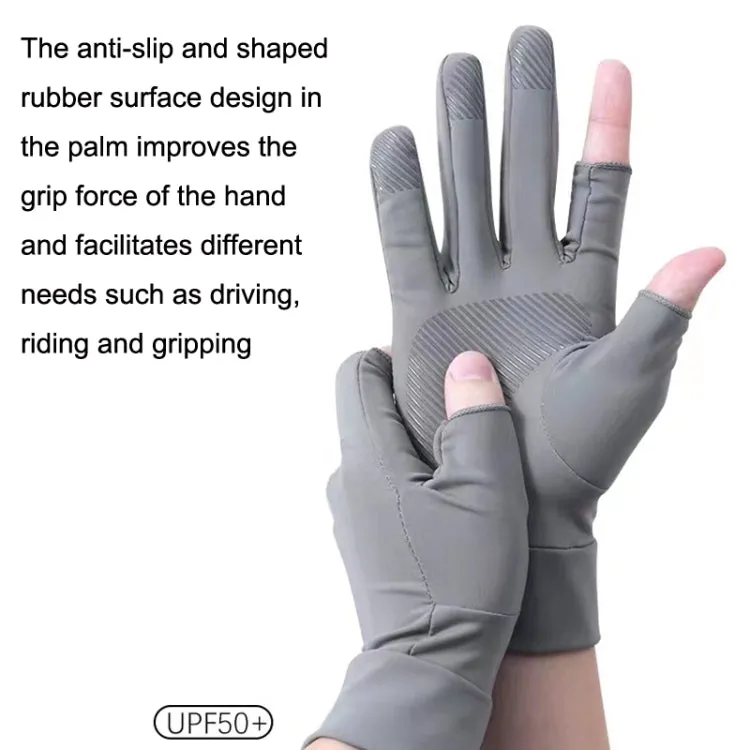 Free Code Summer Ice Silk Thin Sunscreen Gloves Fishing Non-slip Takeaway Rider Gloves(Half Finger Black)