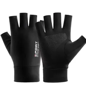 Free Code Summer Ice Silk Thin Sunscreen Gloves Fishing Non-slip Takeaway Rider Gloves(Half Finger Black)