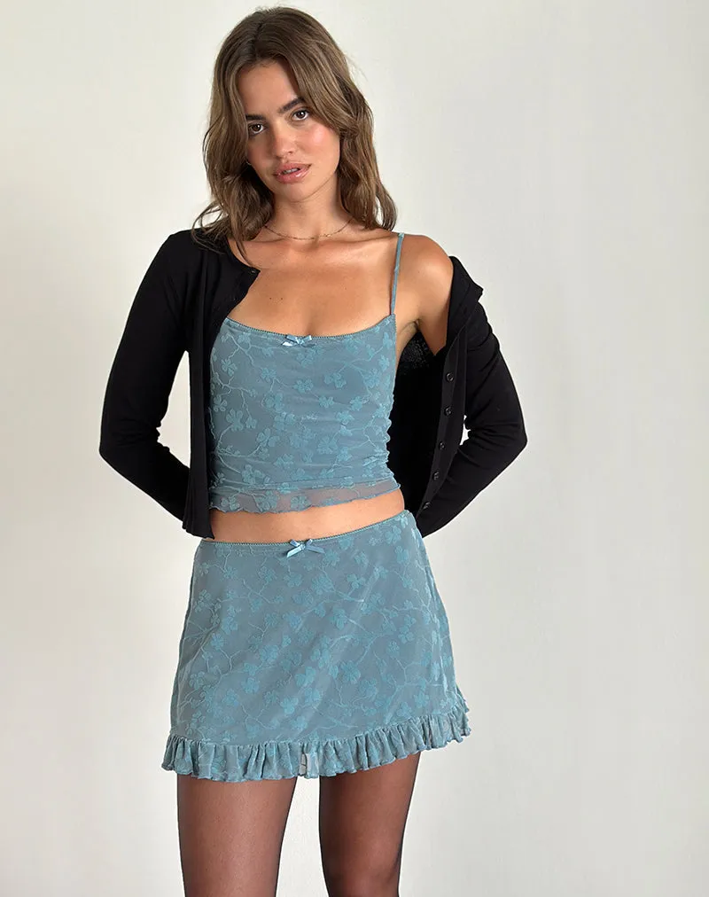 Fritia Mini Skirt in Grunge Floral Blue Grey