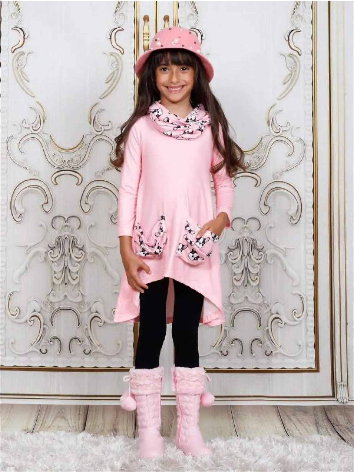 Furry Friends Slouch Pocket Tunic, Scarf and Legging Set