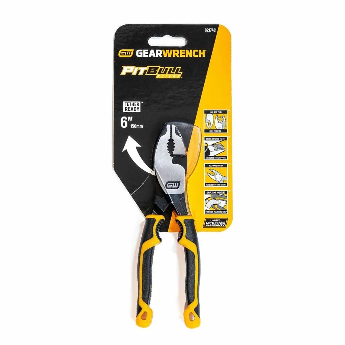 GearWrench 82174C 6" Pitbull Dual Material Slip Joint Pliers