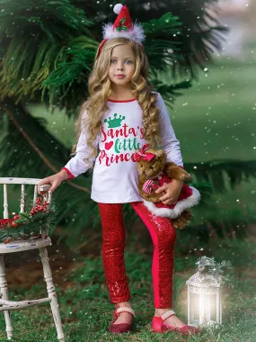 Girls "Santa's Little Princess" Top and Sequin Leggings Set