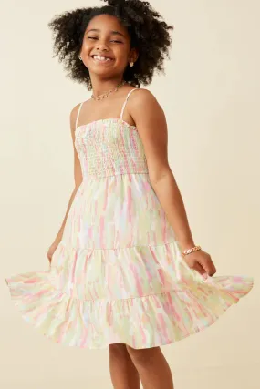 Girls Watercolor Print Smocked Tiered Tank Dress