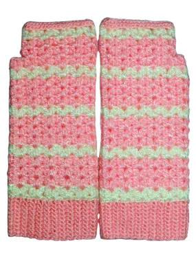 Graminarts Handmade Long Crochet Fingerless Gloves Baby Pink And White Design