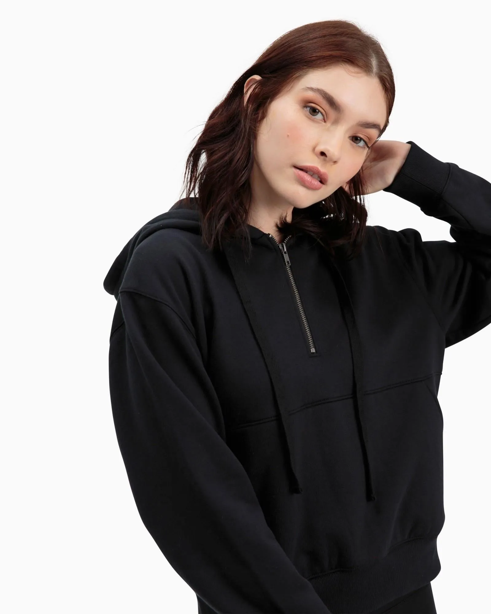 Half-Zip Fleece Hoodie (Black)