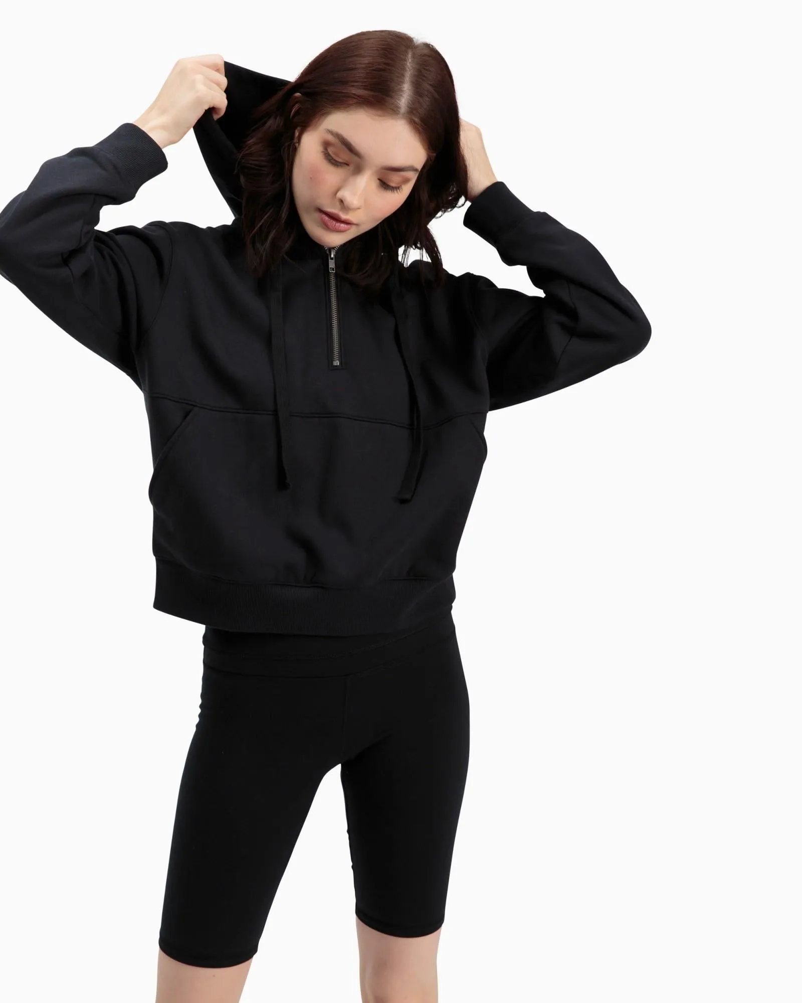 Half-Zip Fleece Hoodie (Black)