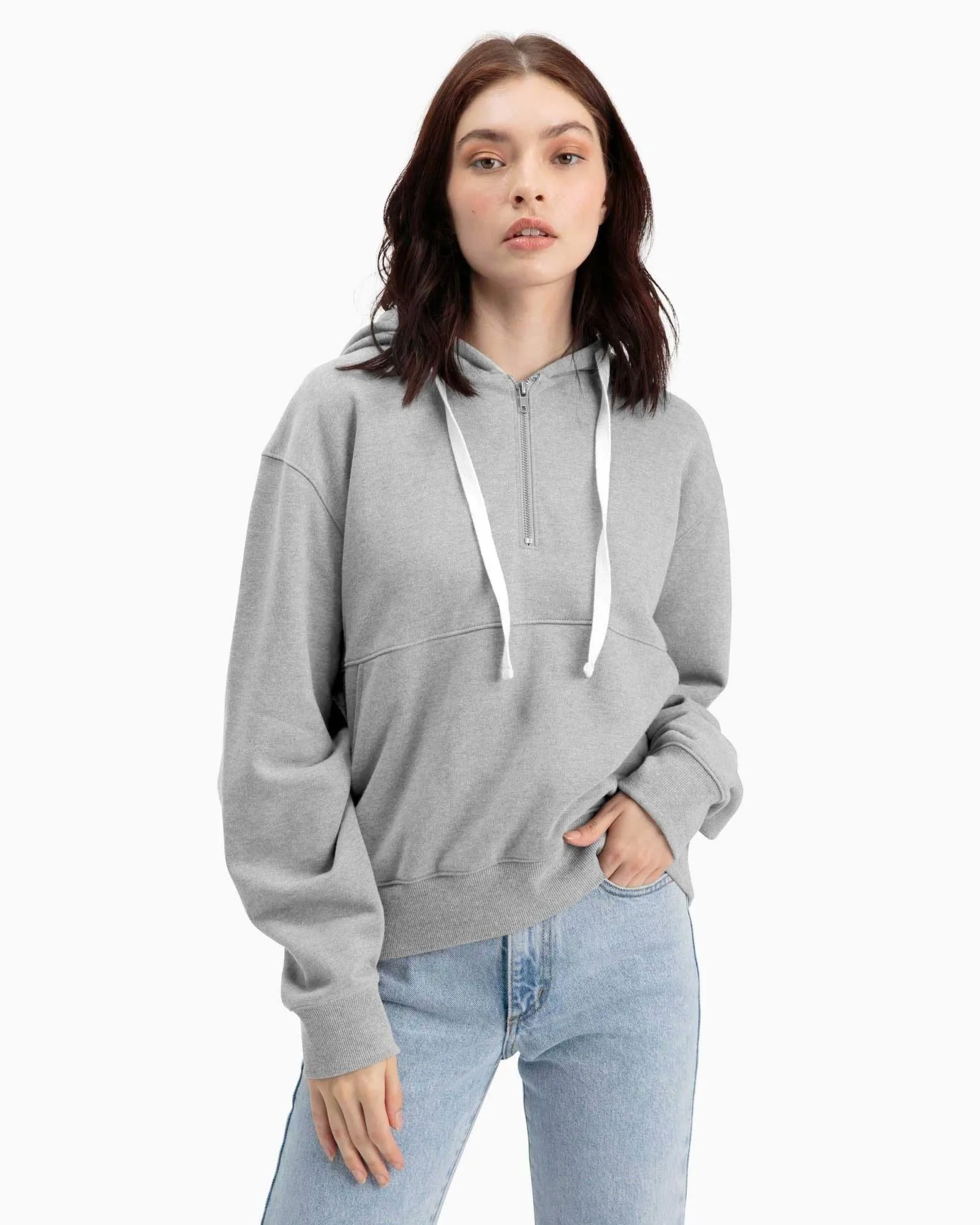 Half-Zip Fleece Hoodie (Heather Grey)