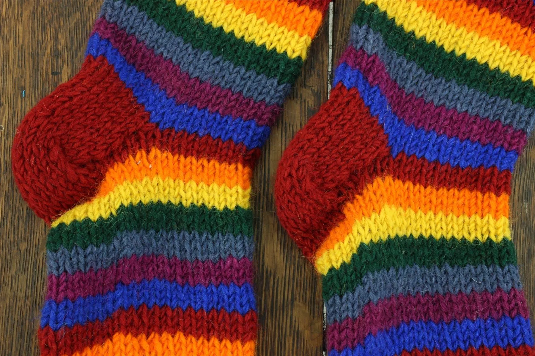 Hand Knitted Wool Long Socks - Stripe Rainbow