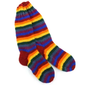 Hand Knitted Wool Long Socks - Stripe Rainbow