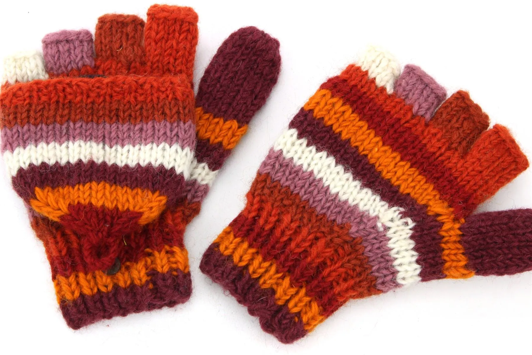 Hand Knitted Wool Shooter Gloves - Stripe Rust