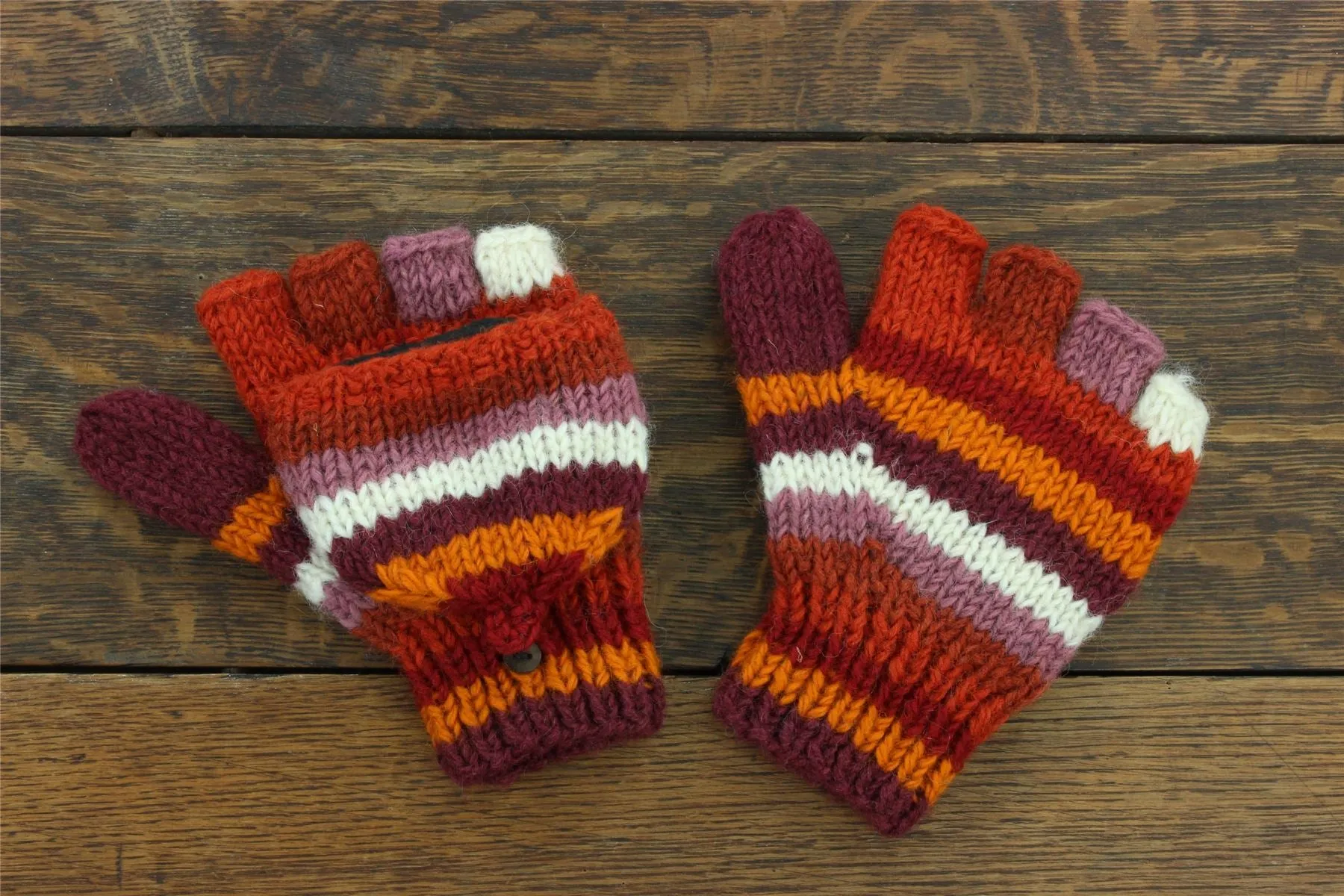 Hand Knitted Wool Shooter Gloves - Stripe Rust