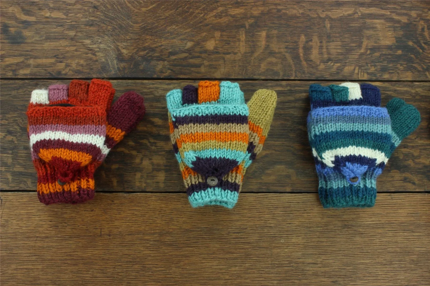 Hand Knitted Wool Shooter Gloves - Stripe Rust