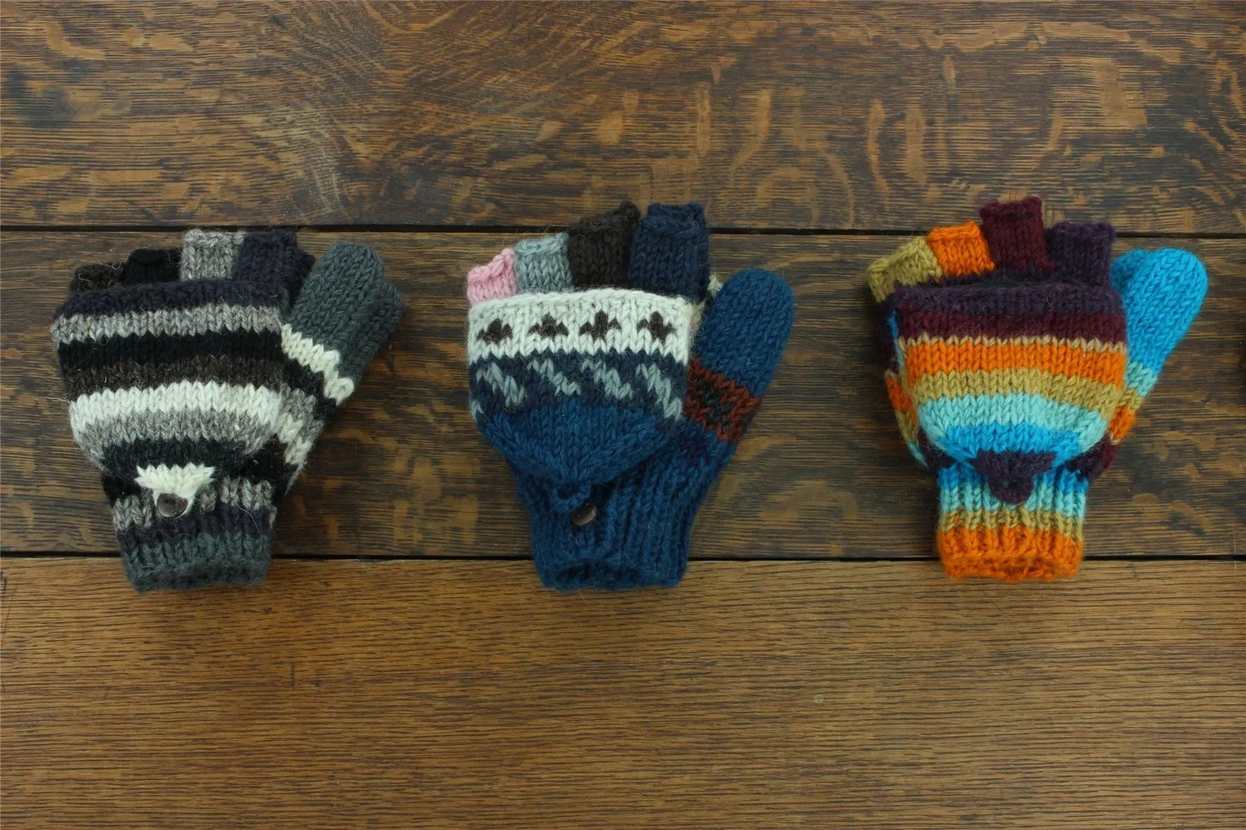 Hand Knitted Wool Shooter Gloves - Stripe Rust