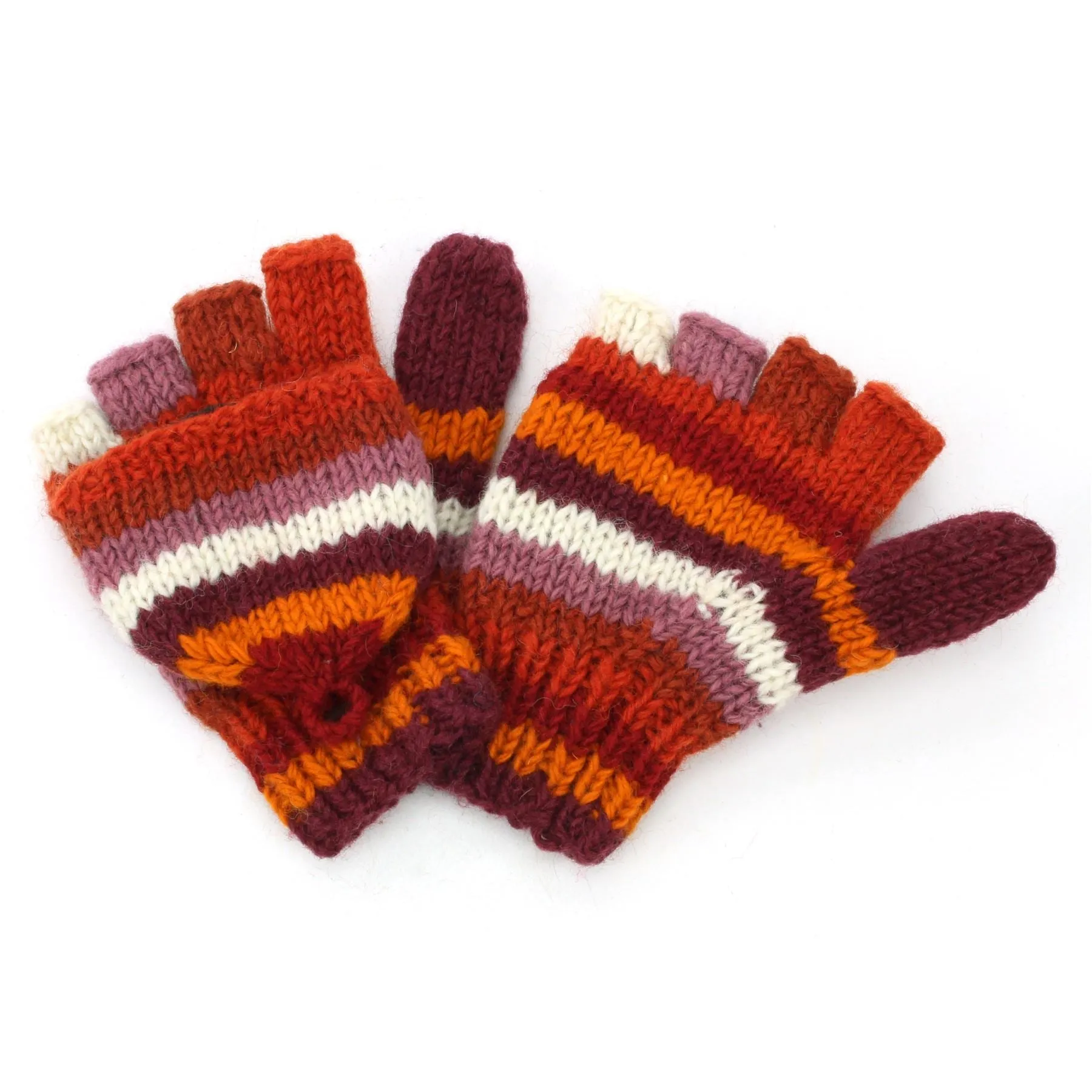 Hand Knitted Wool Shooter Gloves - Stripe Rust